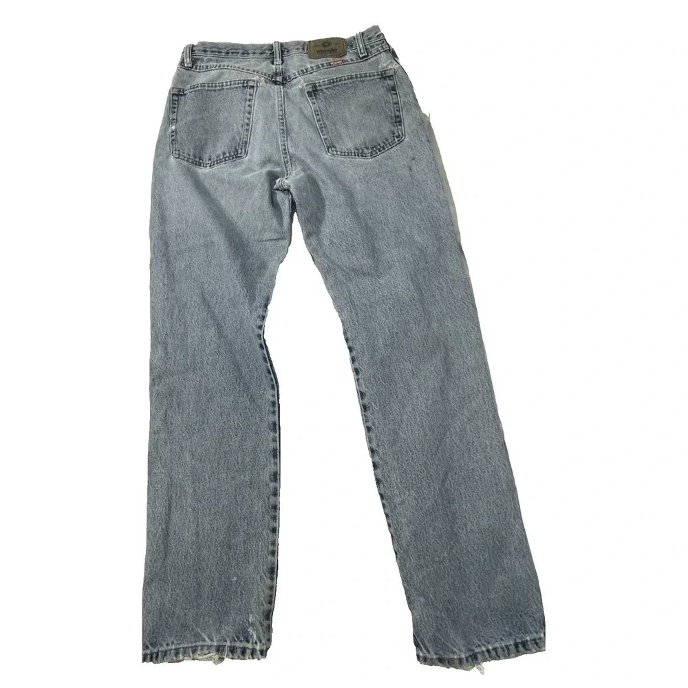 Vtg Wrangler Jeans 32x32‎ Blue Wash Denim Thrashed Distressed Ripped Grunge Work